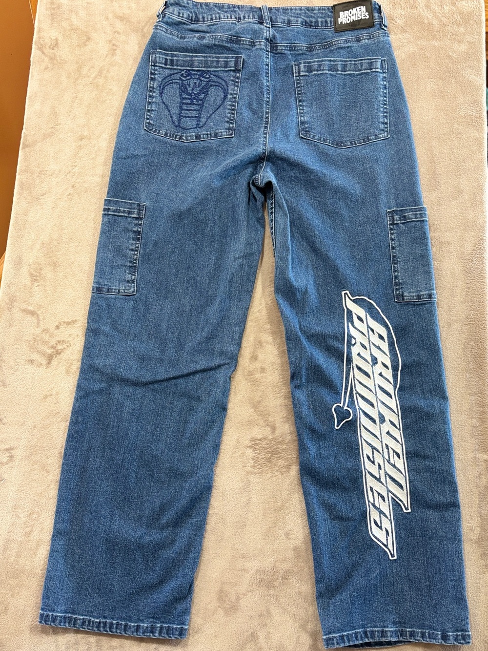 Broken Promises Cargo Denim Jeans - Blue